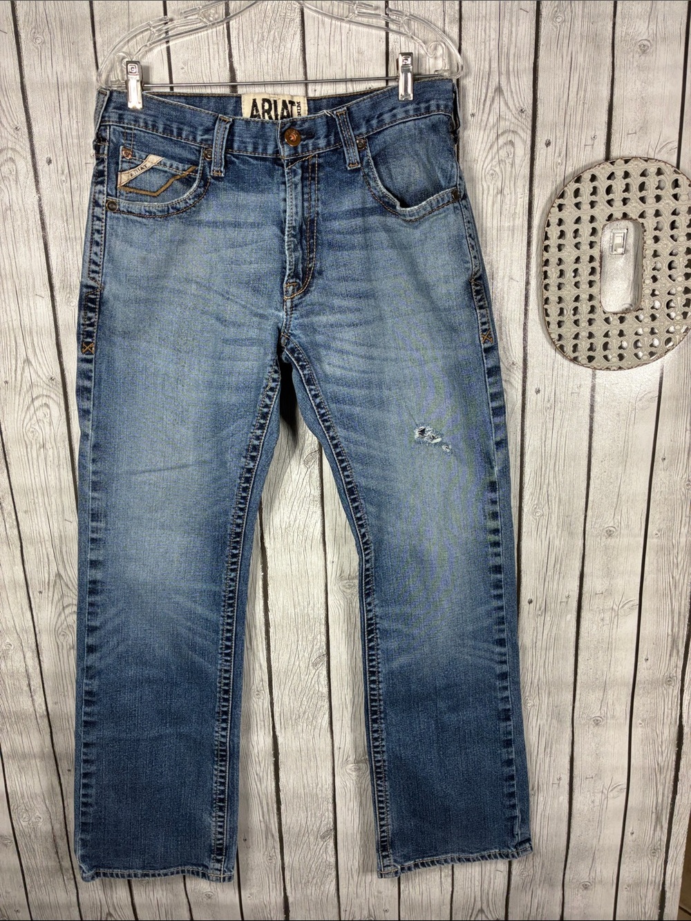Ariat M5 Medium Blue Straight Slim Boot Jeans with Subtle Distress Size 34